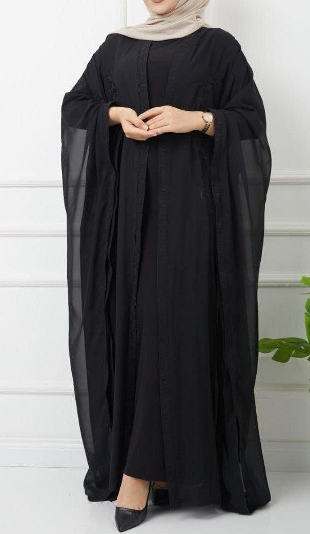 Black open-front chiffon abaya