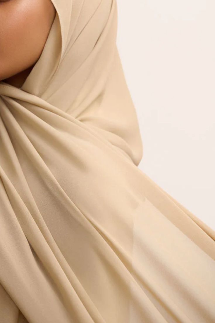 Beige chiffon hijab draped