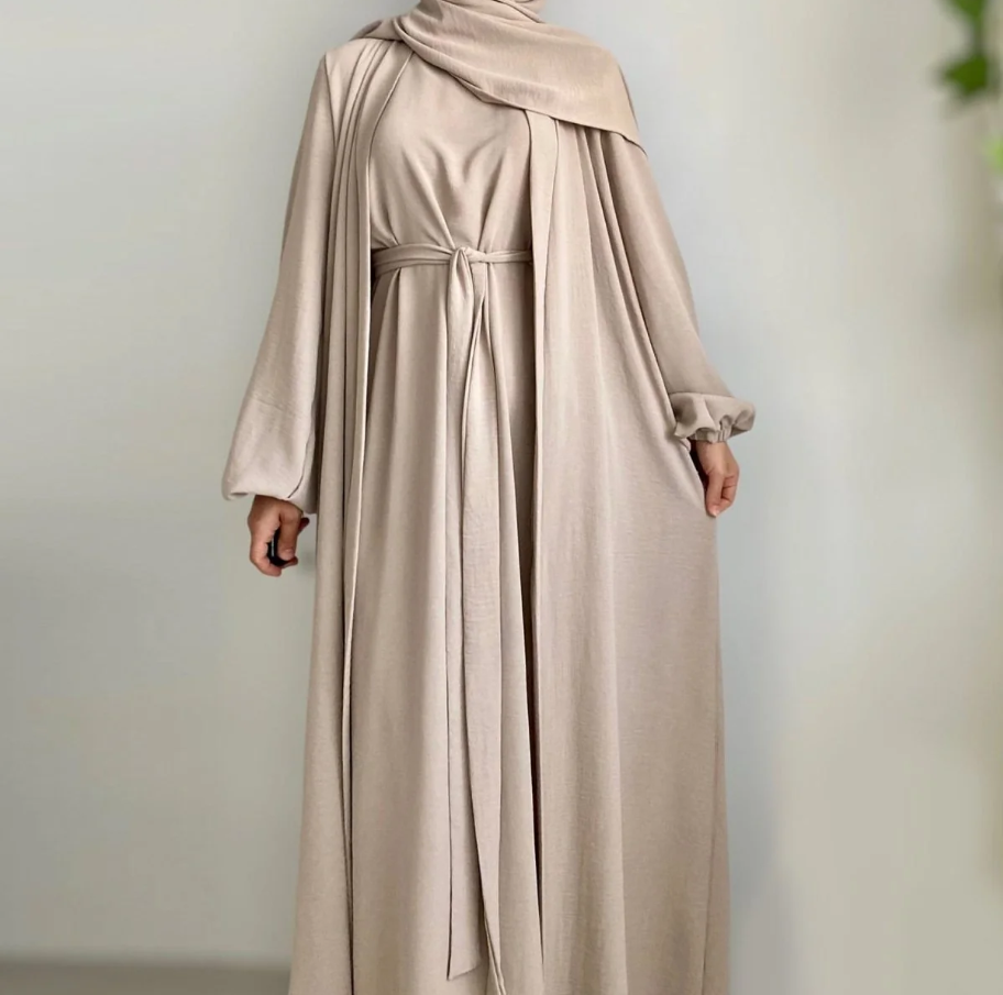 Open-front chiffon abaya — view 2