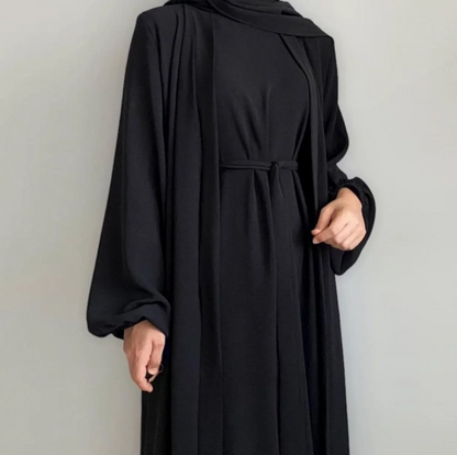Open-front chiffon abaya — view 1