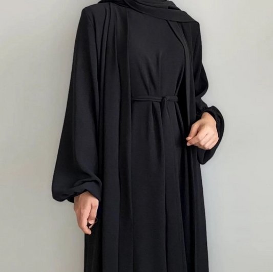 Open-front chiffon abaya — view 1